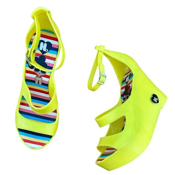 Gwen Stefani Harajuko Lovers Rare Neon Jelly Wedge Sandals Size 7 - Picture 10 of 10
